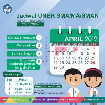 Jadwal Ujian Nasional Berbasis Komputer SMA/MA/SMAK Tahun Pelajaran 2018/2019 - 20190319